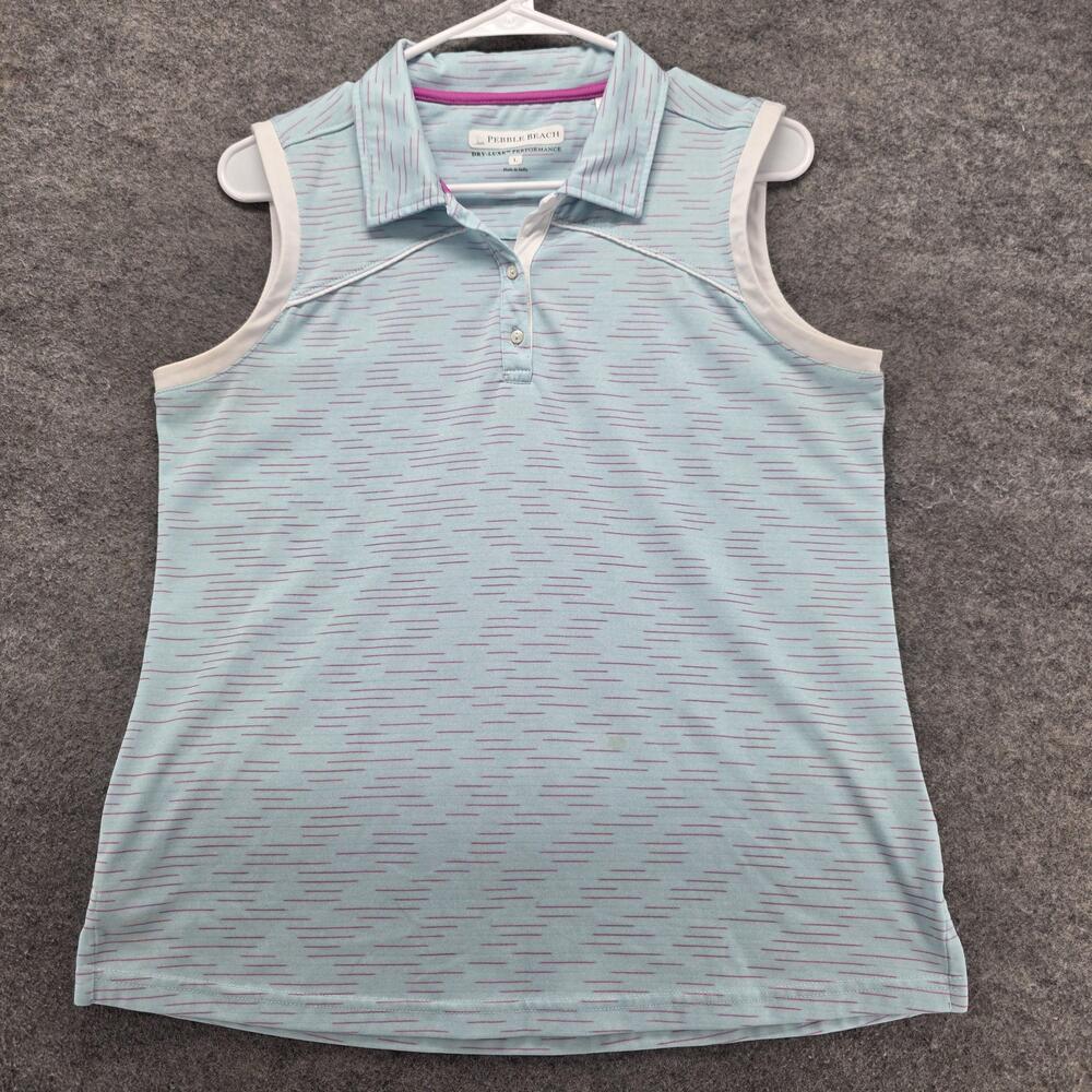 Pebble Beach Polo Womens L Blue Dry-Luxe Performance Sleeveless Golf Top